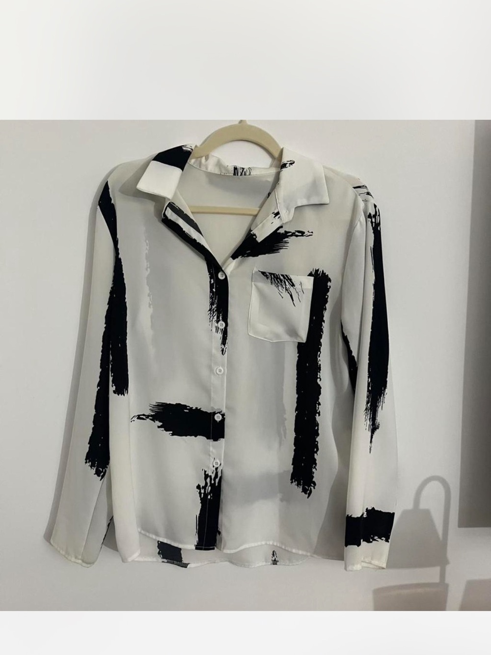 SHEIN White and Black Button-Down Shirt